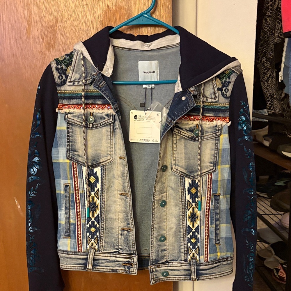 Desigual Denim Jacket with Embroidered Patterns